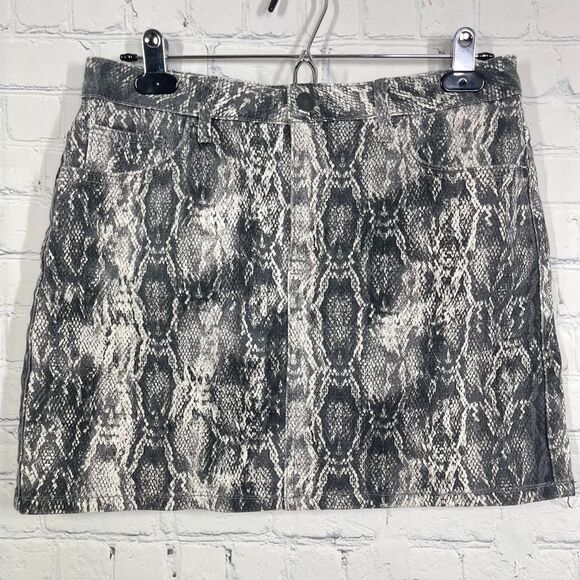 Zara Mini Denim Skirt Large Animal Print Snake Phyton Pockets Festival Disco - Picture 1 of 10